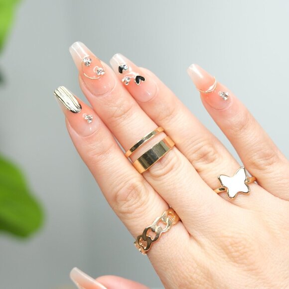 tipsy | Handmade Press On Nails | Coffin Medium | Little Black Hearts - Picture 3 of 16